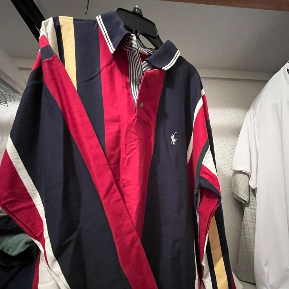 Vintage Ralph Lauren Men’s Striped Rugby Polo - Picture 1 of 6
